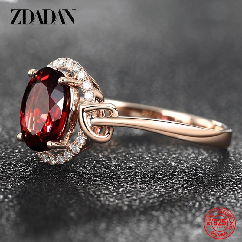 925 Sterling Silver Big Oval Ruby Zircon Ring
