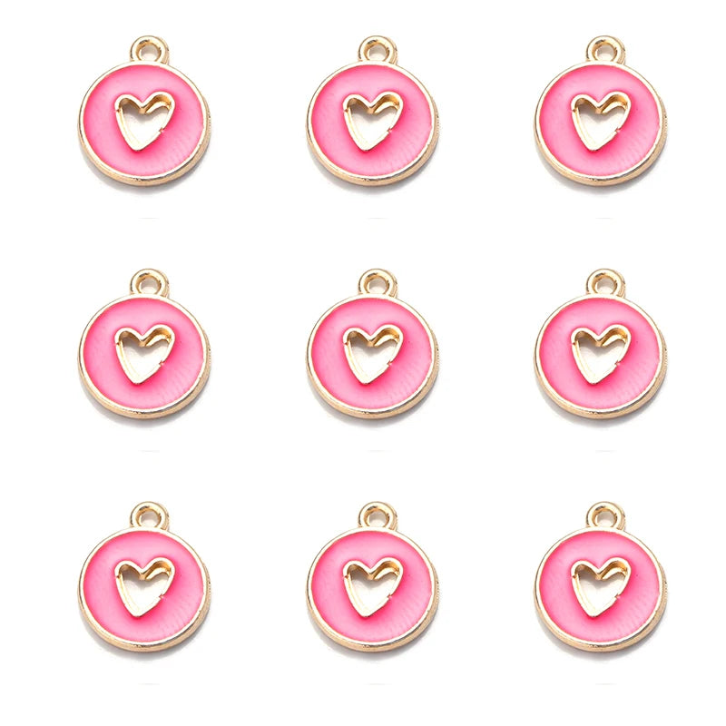 10pcs Double-Sided Enamel Heart Charms for DIY Jewelry Making