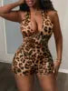 Deep V-neck Backless Leopard Print Sleeveless Jumpsuit