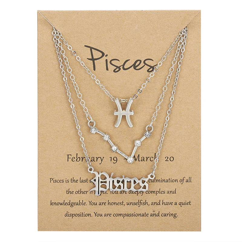 3-Piece Zodiac Constellation Layered Pendant Necklace Set