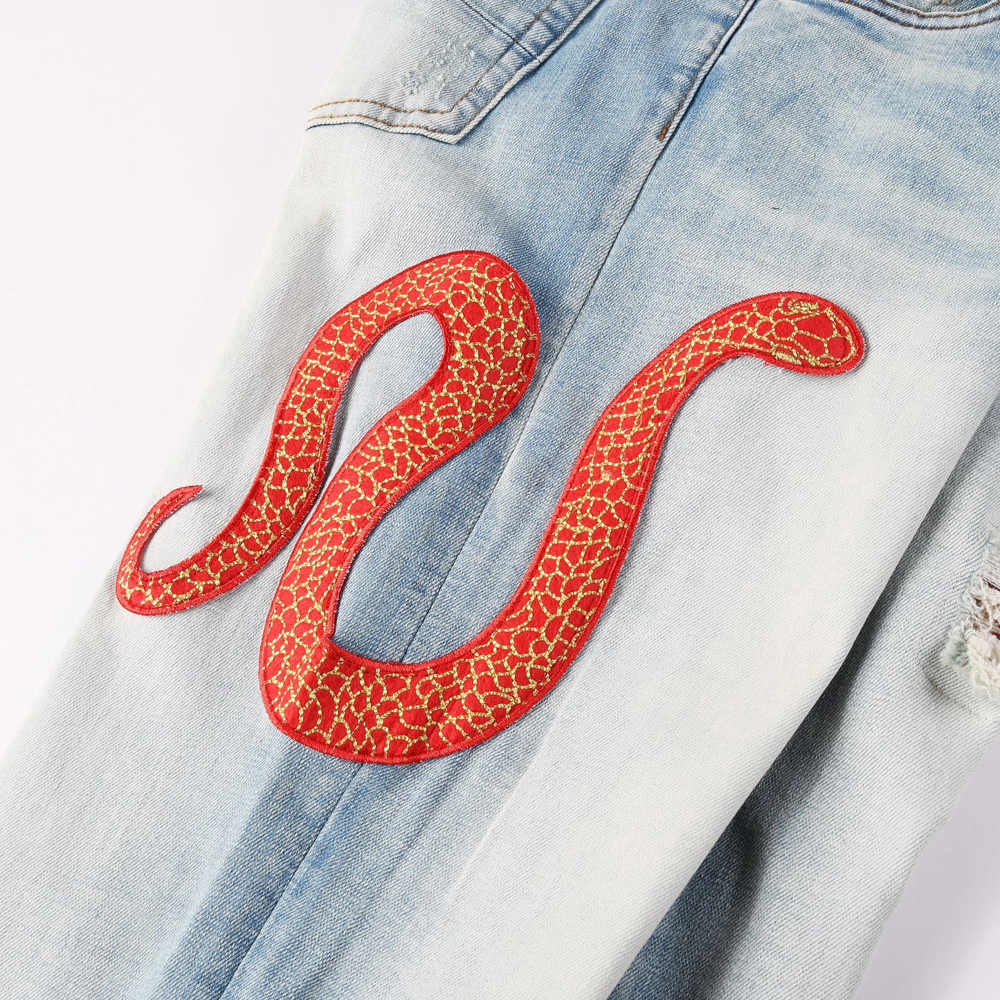 Solid Snake Embroidered Denim Pants