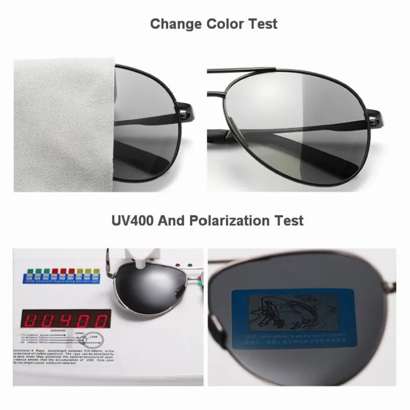 Polarized Photochromic Metal Frame Aviator Sunglasses