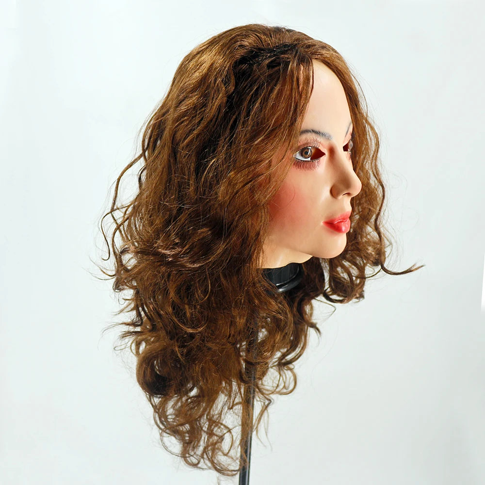 Realistic Female Latex Mask with Wig - Full Head Halloween Costume Prop