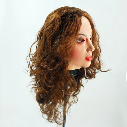 Realistic Female Latex Mask with Wig - Full Head Halloween Costume Prop