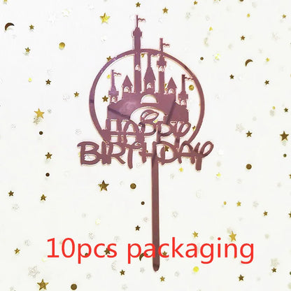 10Pcs Rose Gold Happy Birthday Cake Topper