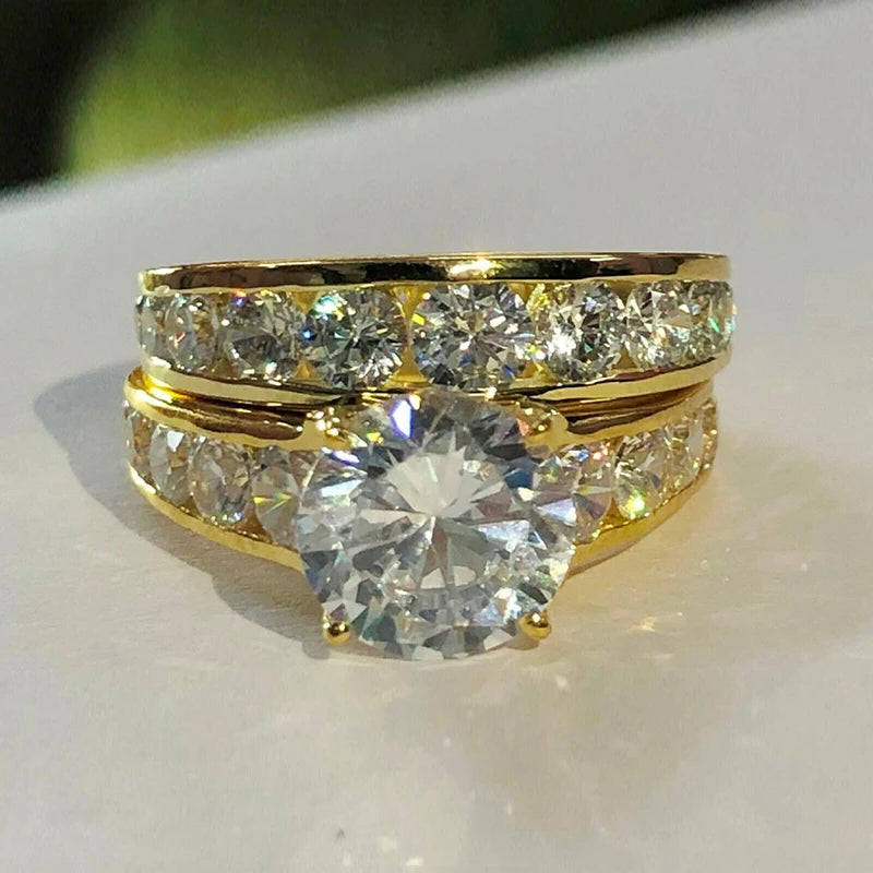 Huitan Trendy Inlaid AAA Cubic Zirconia Double Stackable Rings