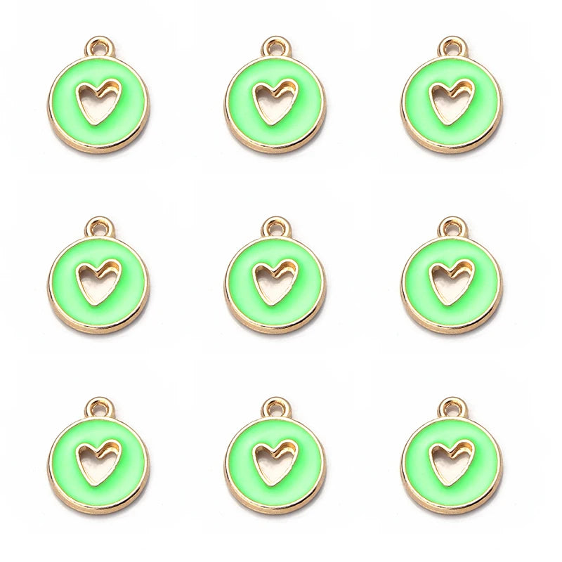 10pcs Double-Sided Enamel Heart Charms for DIY Jewelry Making