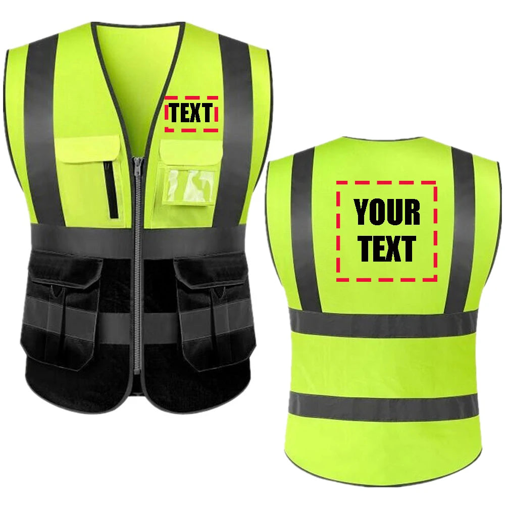 Custom High-Visibility Reflective Safety Vest with Multi-Pockets