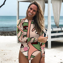 Floral Print One Piece Long Sleeve Retro Swimsuit