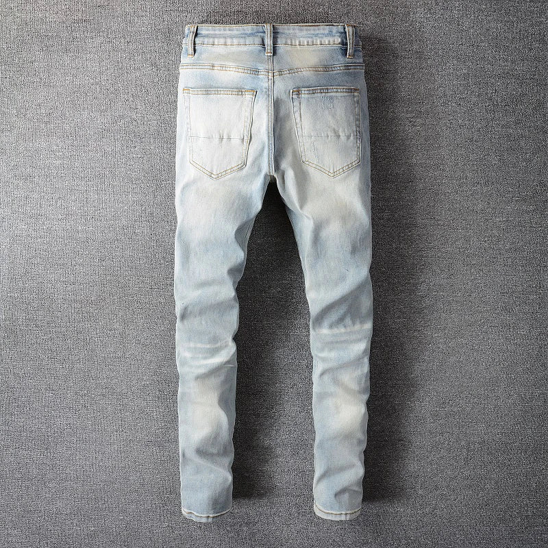 Men's Crystal Ripped Patchwork Slim Skinny Jeans