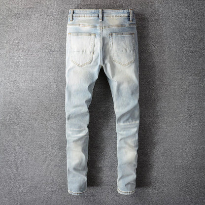 Men's Crystal Ripped Patchwork Slim Skinny Jeans