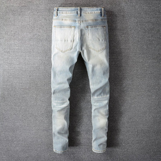 Men's Crystal Ripped Patchwork Slim Skinny Jeans