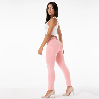 Shascullfites Melody Women's High-Waist Pink Push-Up Jeggings