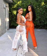 Two Piece Pants Crochet Fabric Revealing Top Set