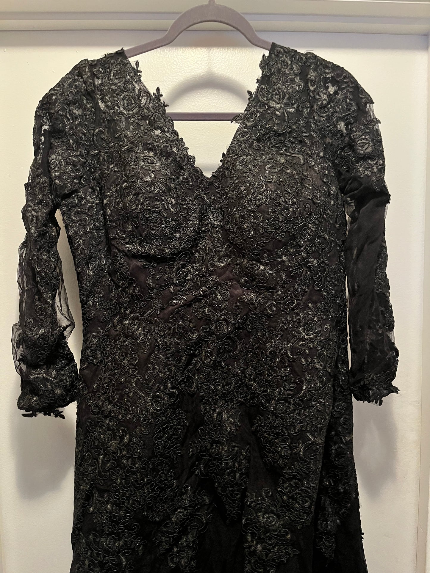 Black Long Lace Floral Print Dress