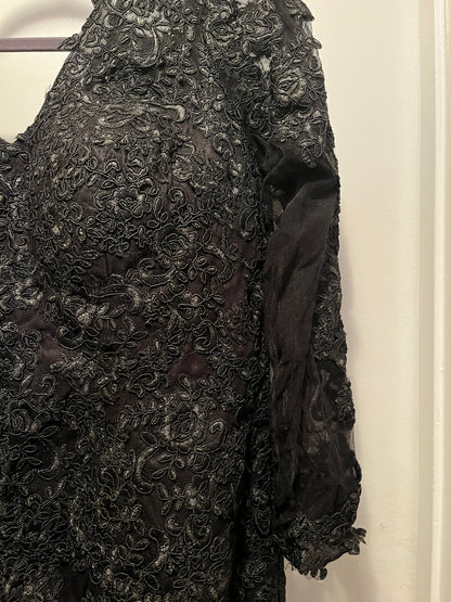 Black Long Lace Floral Print Dress