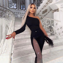 One Shoulder Long Sleeve Black Bandage Jumpsuit