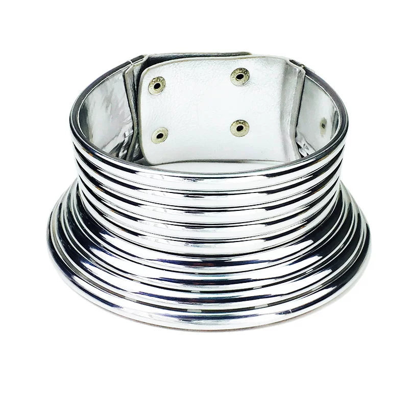 Exaggerated Metal Choker Necklace and Bracelet