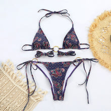 Hollow out Strap Separates Retro Print Bikini