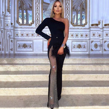 One Shoulder Long Sleeve Black Bandage Jumpsuit