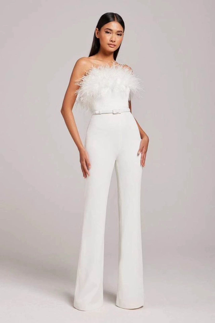 One Shoulder Long Sleeve Black Bandage Jumpsuit