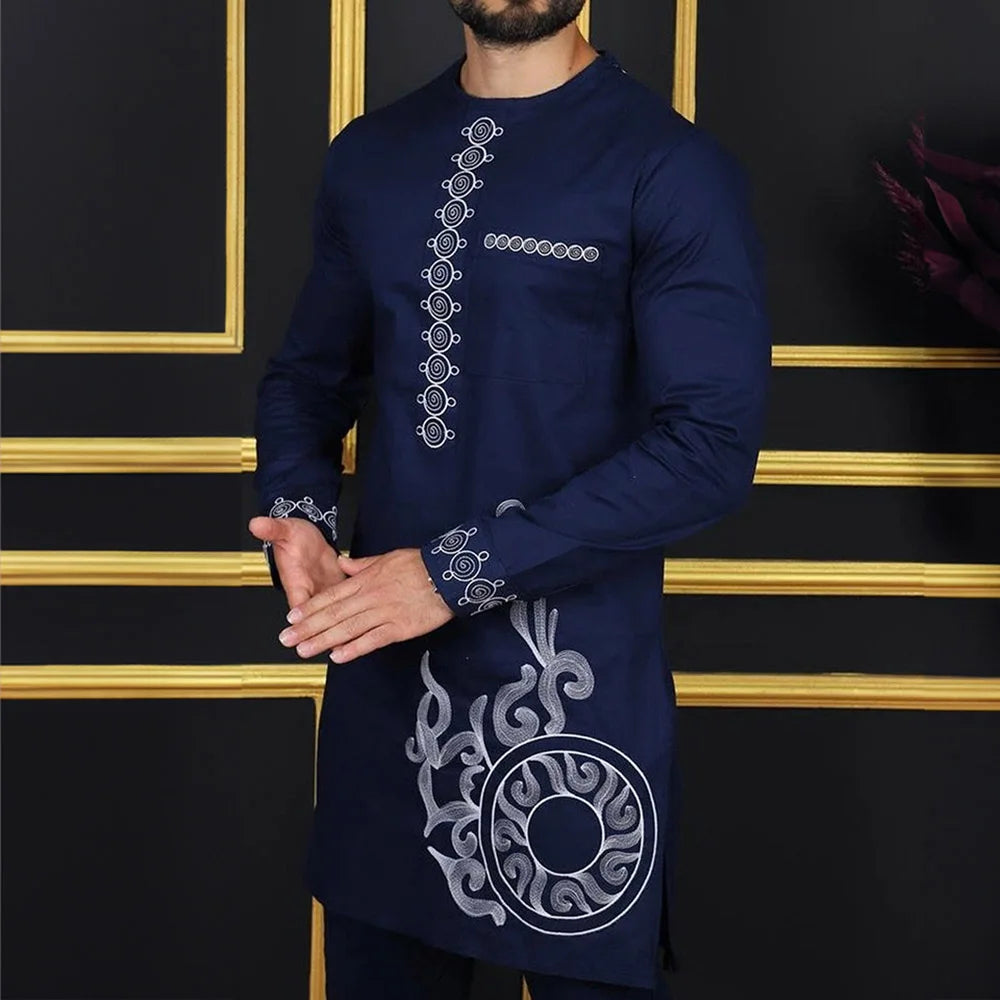 Men's Elegant Dashiki Embroidered Shirt & Full Pant Suit Set