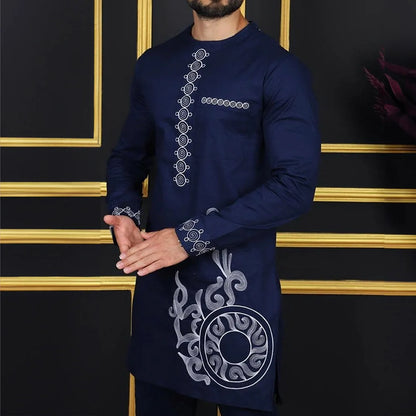 Men's Elegant Dashiki Embroidered Shirt & Full Pant Suit Set