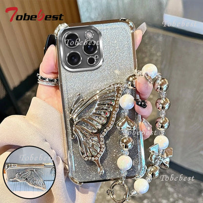 Glitter Quicksand Butterfly Bracelet Phone Case for iPhone