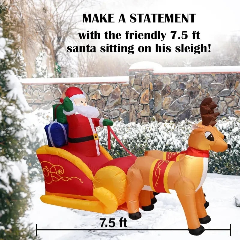 Christmas Inflatable Santa Claus & Reindeer Sled - Outdoor LED Holiday Lawn Decoration