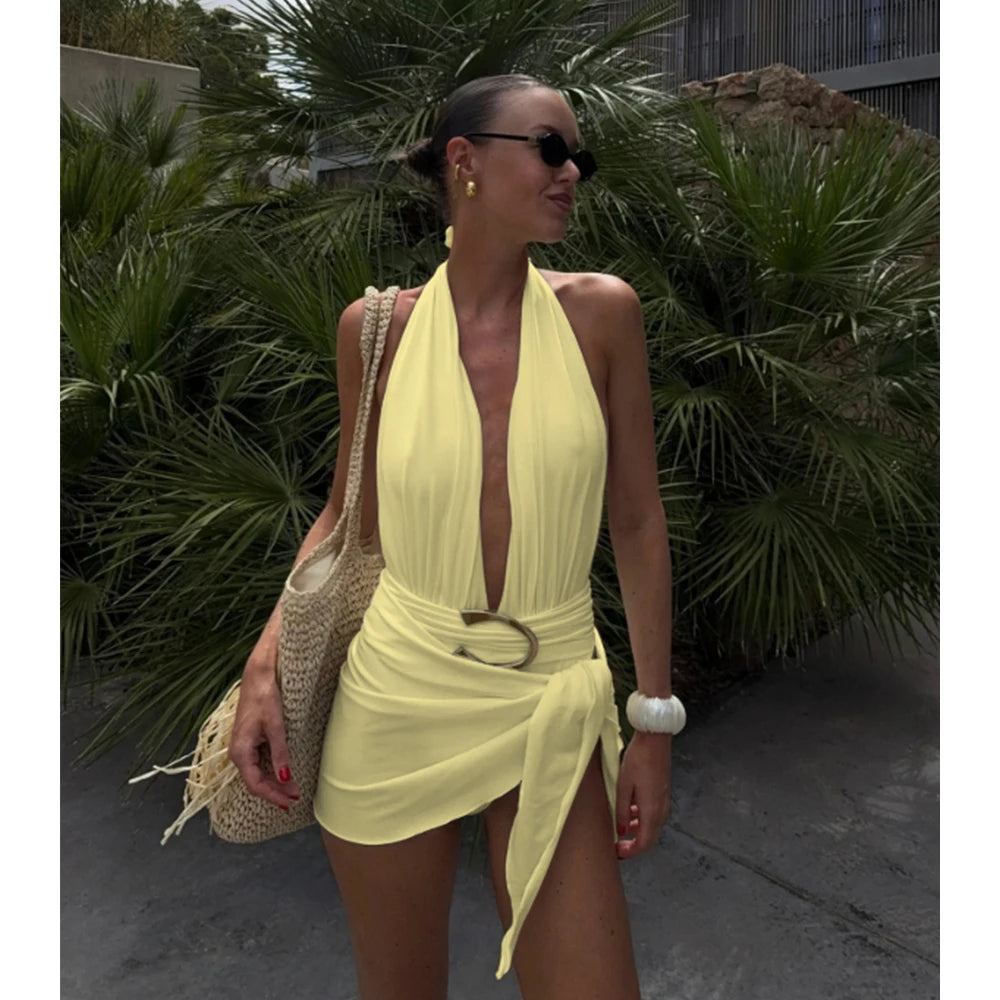 Two Pieces Micro Bikini Sarong Mini Skirt