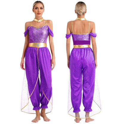 Women's Arabian Princess Sequin Jumpsuit Cosplay Costume