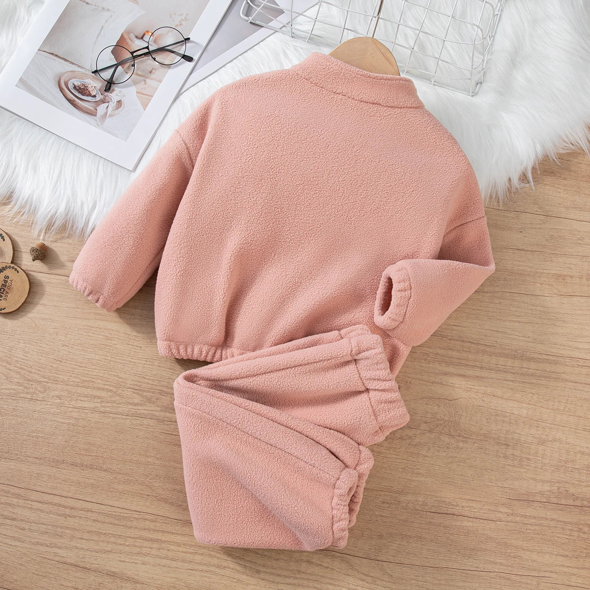 Girls Winter Casual Fleece Thick Zippered Top and Pants Sets