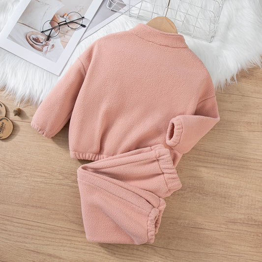 Girls Winter Casual Fleece Thick Zippered Top and Pants Sets