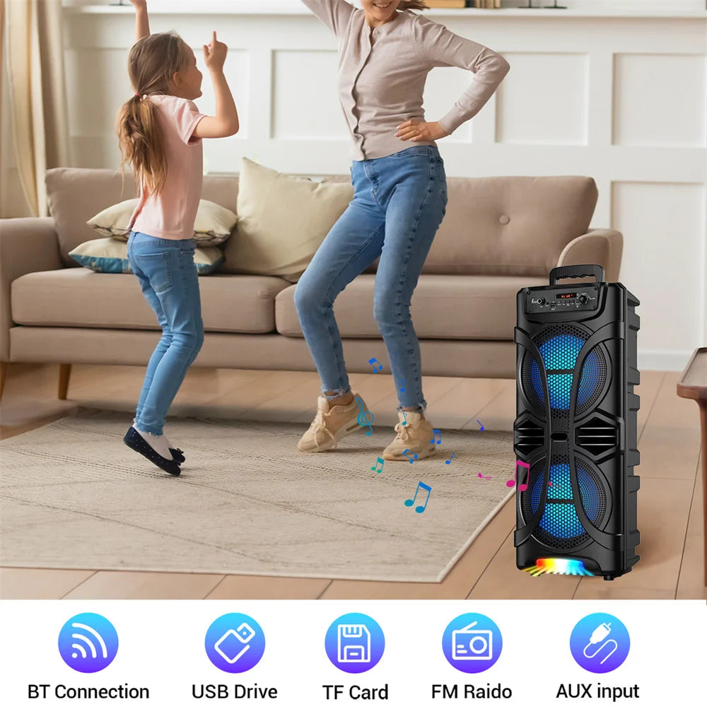 6000W Dual 8" Portable Party Bluetooth Speaker – Rechargeable Outdoor Karaoke System with LED Lights
