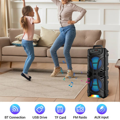 6000W Dual 8" Portable Party Bluetooth Speaker – Rechargeable Outdoor Karaoke System with LED Lights