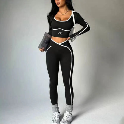 Women's 2-Piece Color-Block V-Waist Workout & Yoga Set