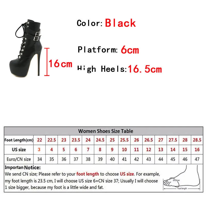 Liyke Buckle Strap 16.5CM Extreme High Heels Platform Boots