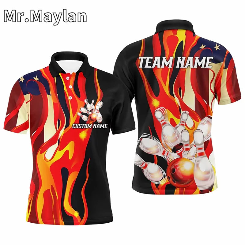 Custom Ice Fire Pin Bowling Team Polo Shirt