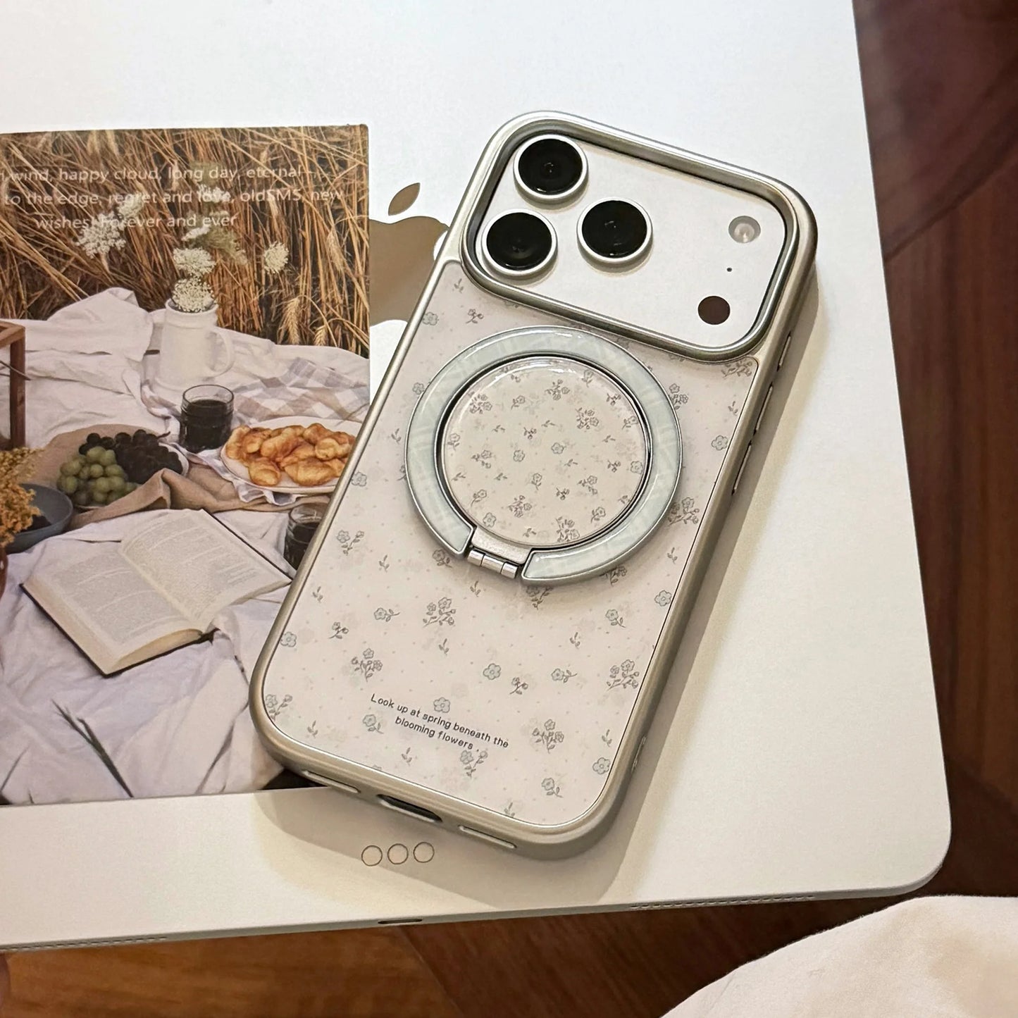 INS Floral Border With Magnetic Holder Shockproof Phone Case for iPhone