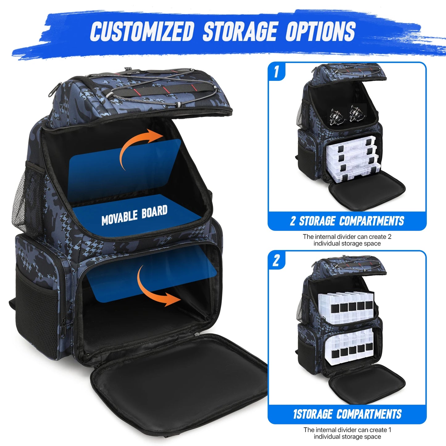 45L Fishing Tackle Storage Bag with Rod Holders & Rain Cover