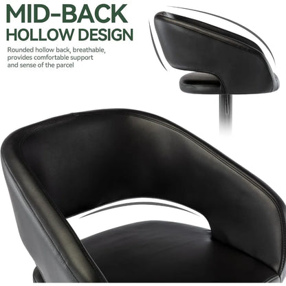 Faux Leather Swivel Barstool with Hollow Backrest and Arms Adjustable Height