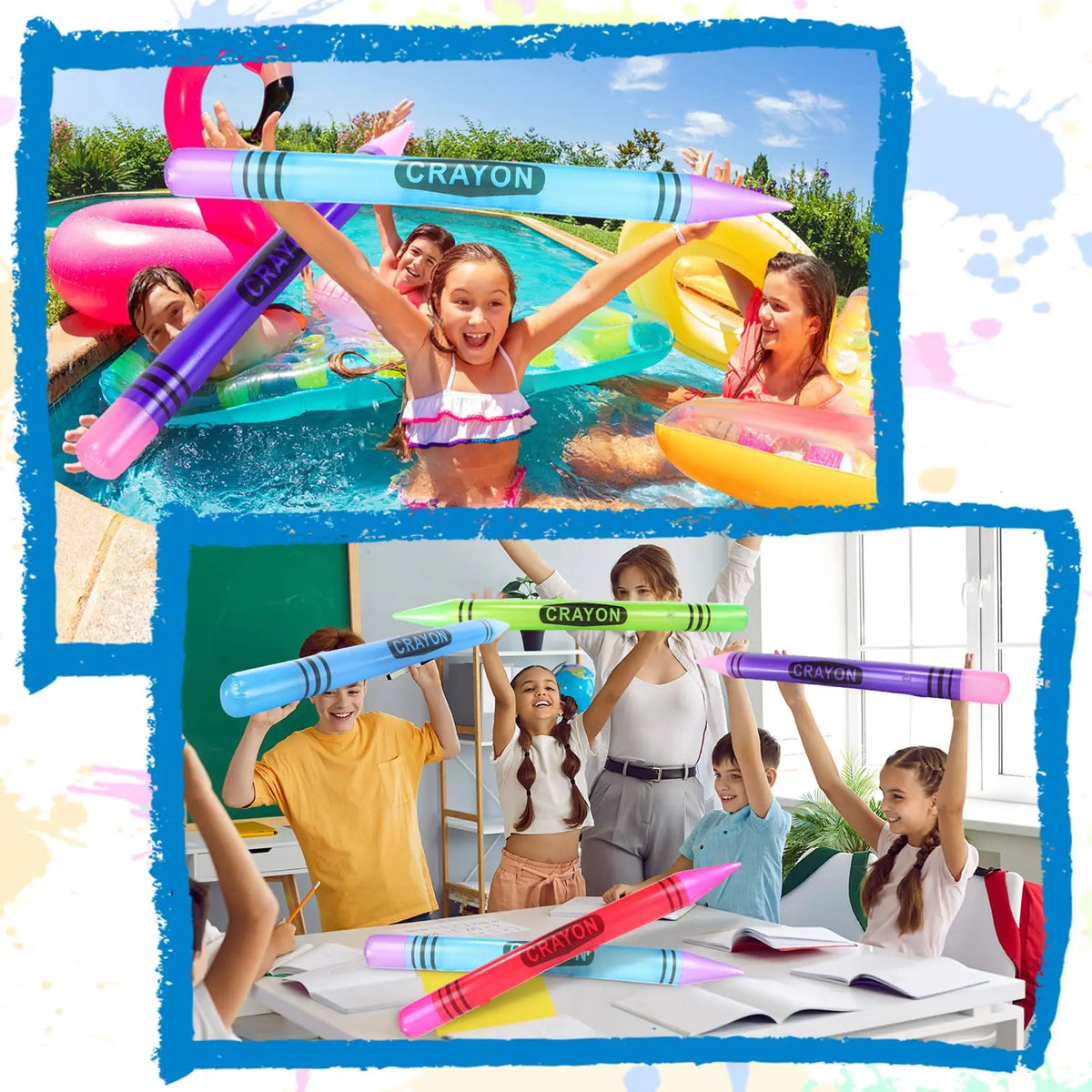 Jumbo Inflatable Crayon Balloon Set - Neon Back to School & Classroom Party Decor