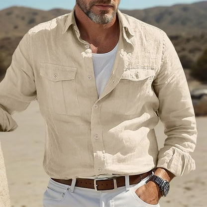 Cotton Linen Solid Color Basic Style Shirt
