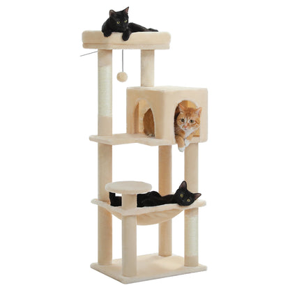 PEQULTI 5-Level Cat Tree Tower (113 cm) with Sisal Scratching Posts, Condo & Hammock
