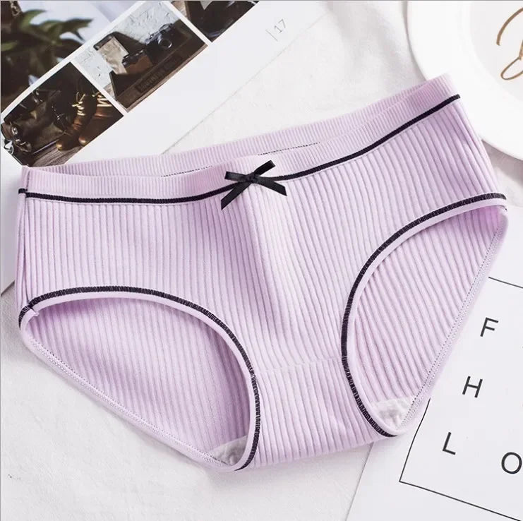 Women’s Ribbed Cotton Mid-Waist Bow Briefs
