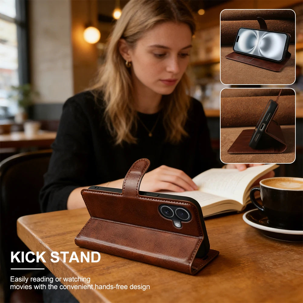 Luxury Genuine Calf Leather Flip Wallet Phone Case for iPhone