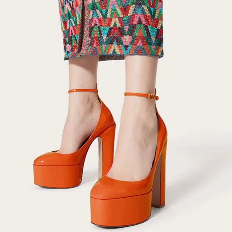 Women's High Platform Stiletto Pumps with Ankle Buckle Strap