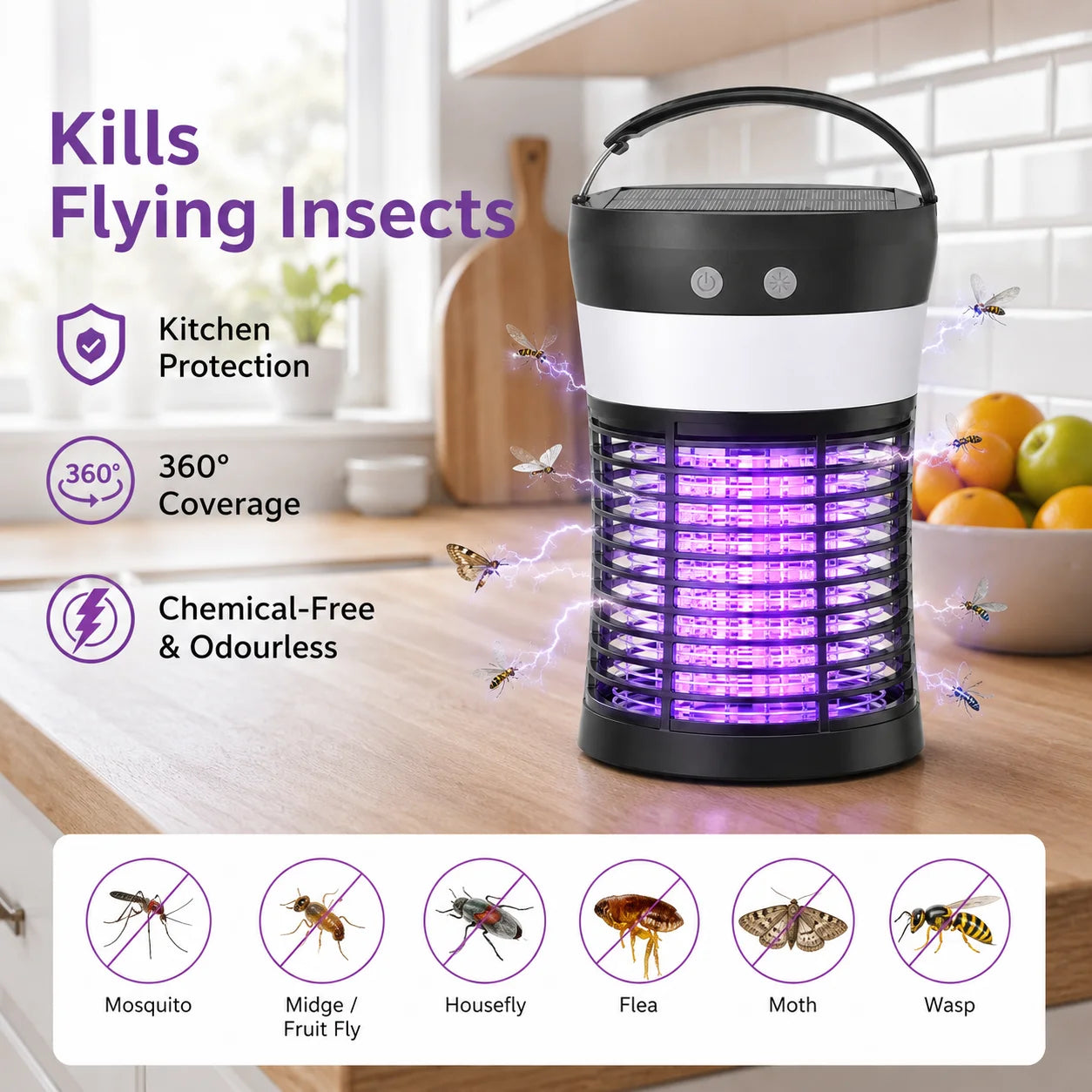 Electric Solar Mosquito Killer 3000V Rechargeable
