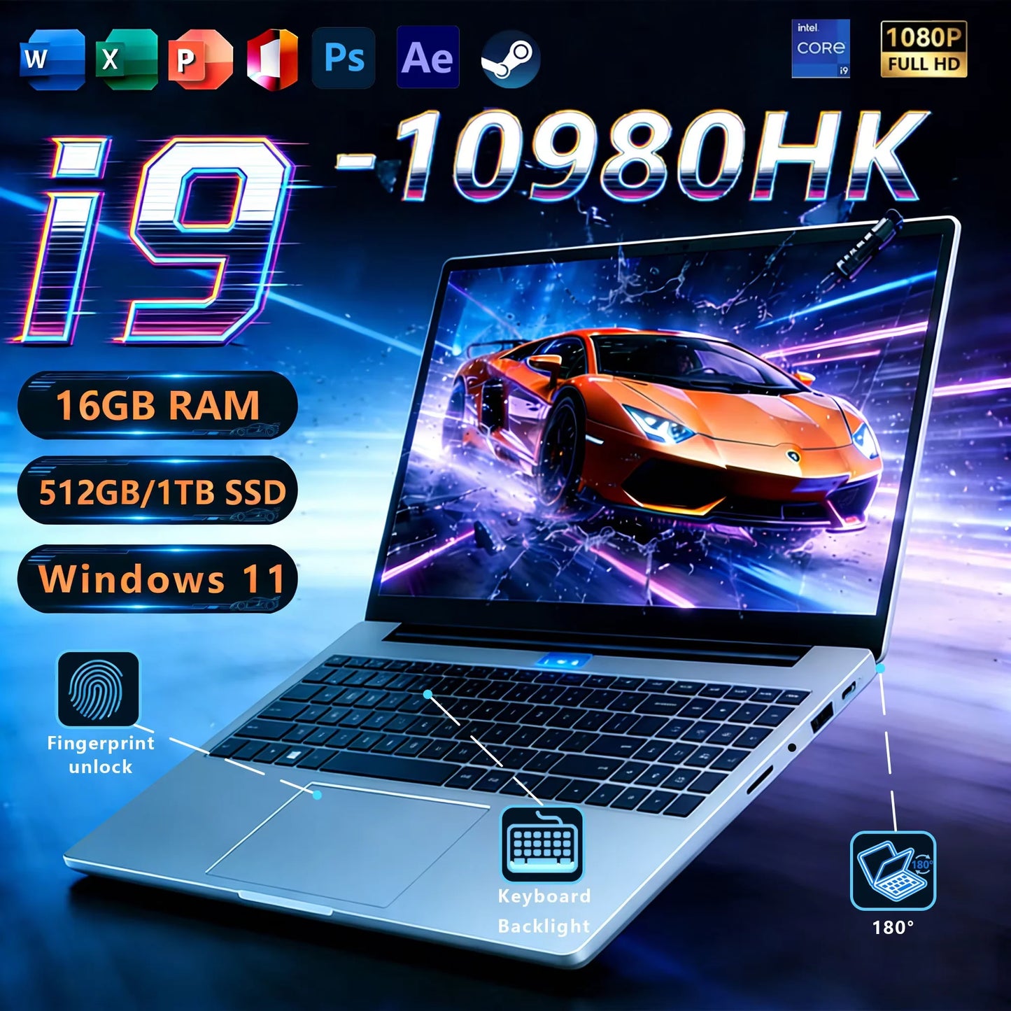Core i9-10980HK 16GB RAM 1TB/2TB SSD Backlit Keyboard Fingerprint Unlocking Laptop
