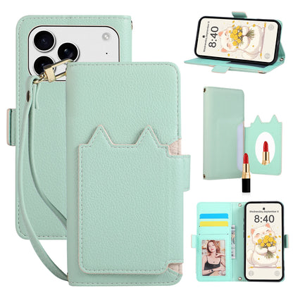 Cat Shape Litchi Leather Flip Wallet Phone Case with Mirror for iPhone